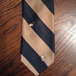 Pintail Mallard Duck Motif Navy and Tan Rep Tie
